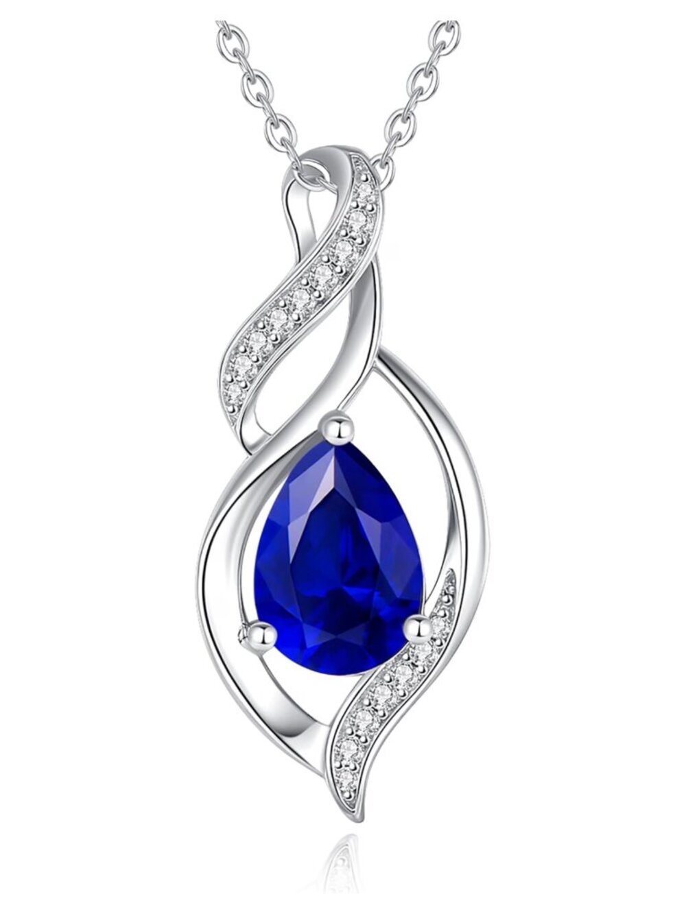 Sterling Silver Sapphire Teardrop Pendant Necklace Birthstone Gift